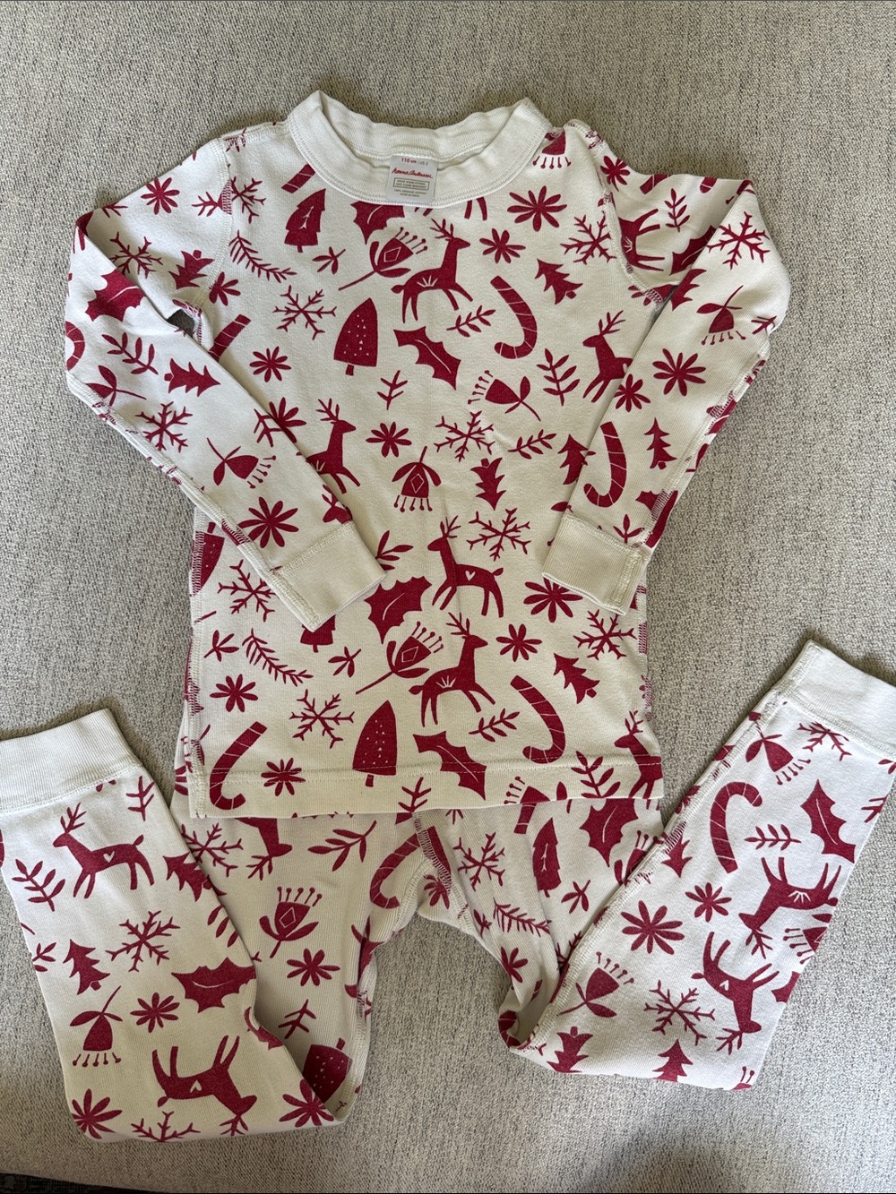 Hanna Andersson Cream and Red Holiday Reindeer Pajama Set